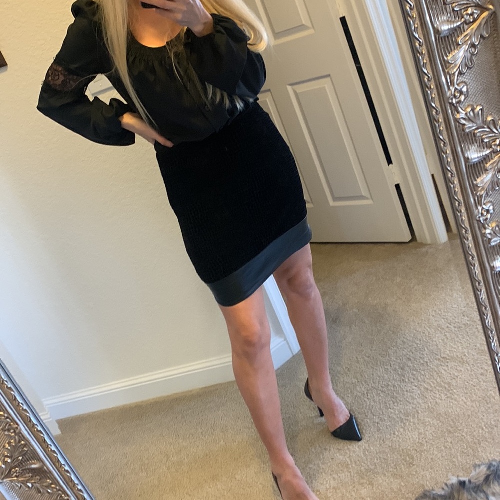 Bar III Velvet  printed, leather trim skirt - Picture 3 of 17